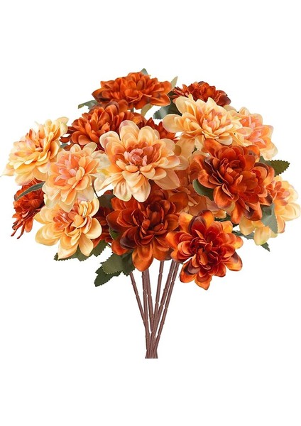 6pcs Yapay Sonbahar Çiçekleri 18 Baş Ipek Anneler Çiçekler Chrysanthemum Portakal Çiçekleri Ev Dekoru (Yurt Dışından)
