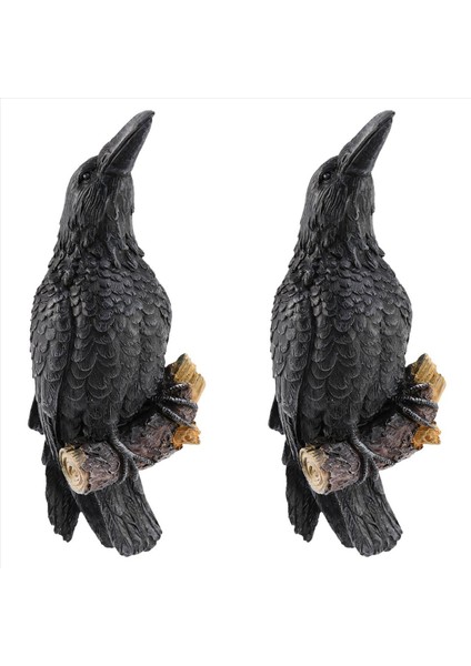 2x Raven Heykeli Raven Reçine Heykeli Kuş Crow Heykel Açık Kargalar Cadılar Bayramı Dekoru Yaratıcı Eauves Dekorasyon (Yurt Dışından)