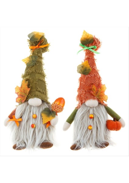 Sonbahar Şükran Günü Cüceler Peluş Dekorasyonlar - Işıklar ile 2 Pc Sonbahar Isveçli Tomte Doll Home Masa Süsleri Hediye (Yurt Dışından)
