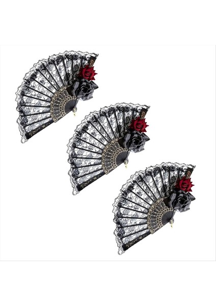 Cadılar Bayramı Siyah El Fan Dantel Gül El Taşıyıcı Vintage Retro Çiçek Katlanır Fan Kadın Prop Süslemeleri (Yurt Dışından)