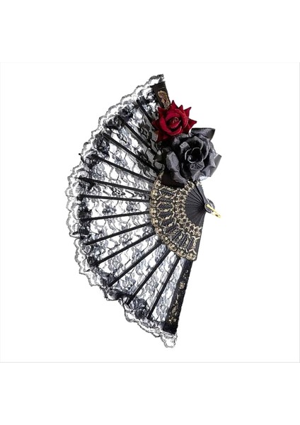 Cadılar Bayramı Siyah El Fan Dantel Gül El Taşıyıcı Vintage Retro Çiçek Katlanır Fan Kadın Prop Süslemeleri (Yurt Dışından) modelleri