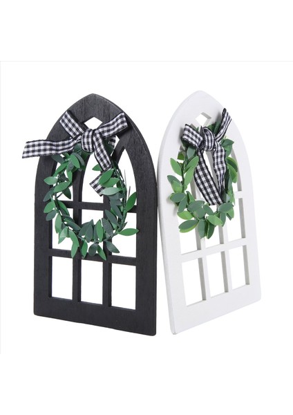 2pcs Ahşap Çiftlik Evi Pencere Katmanlı Tepsi Dekorasyon Ekose Rustik Çiftlik Evi Dekor Katedral Kemer Pencere Raf Fotoğraf Pervane (Yurt Dışından)