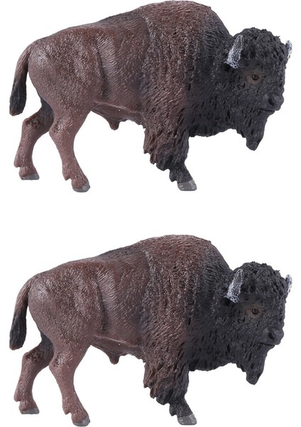 2x Çocuk Katı Simülasyon Yaban Hayatı Dünya Modeli Yabani Süt Inek Yak Oyuncak El Dekorasyon Bizon Heykelcik (Yurt Dışından)
