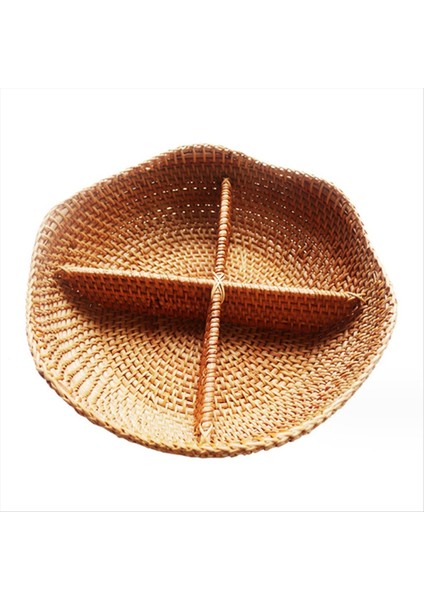 4 Bölmeli Bölünmüş Servis Yemekleri Rattan Kasesi Atıştırmalıklar Fındık Şeker Kraker Sebzeler Için Yuvarlak Dekoratif Meyve Tepsisi (Yurt Dışından)