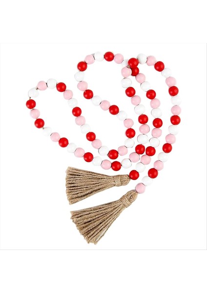 Sevgililer Günü Tassel Rustik Ahşap Boncuk Dekoru Çiftlik Boncukları Büyük Duvar Asma Dekoru ile Ahşap Boncuk Çelenk (Yurt Dışından)