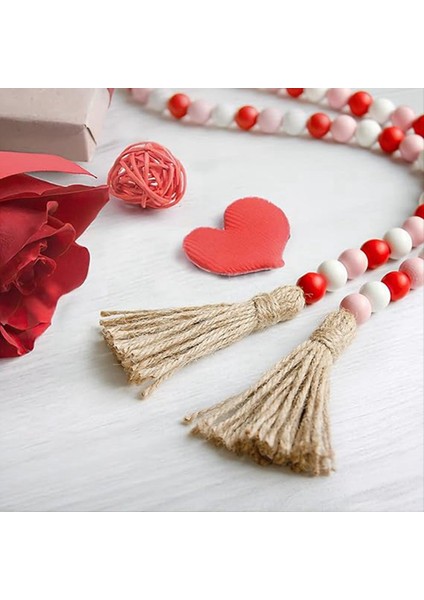 Sevgililer Günü Tassel Rustik Ahşap Boncuk Dekoru Çiftlik Boncukları Büyük Duvar Asma Dekoru ile Ahşap Boncuk Çelenk (Yurt Dışından) fiyatları