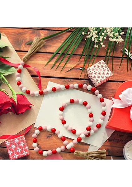 Sevgililer Günü Tassel Rustik Ahşap Boncuk Dekoru Çiftlik Boncukları Büyük Duvar Asma Dekoru ile Ahşap Boncuk Çelenk (Yurt Dışından) modelleri