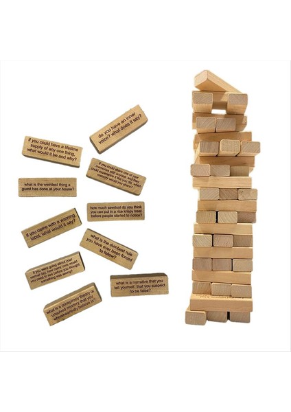 54 Adet Sorular Yuvarlanan Kule Oyunu Skorbordlu Dev Ahşap Istifleme Oyunu Buz Kırıcı Sorular Yuvarlanıyor (Yurt Dışından)