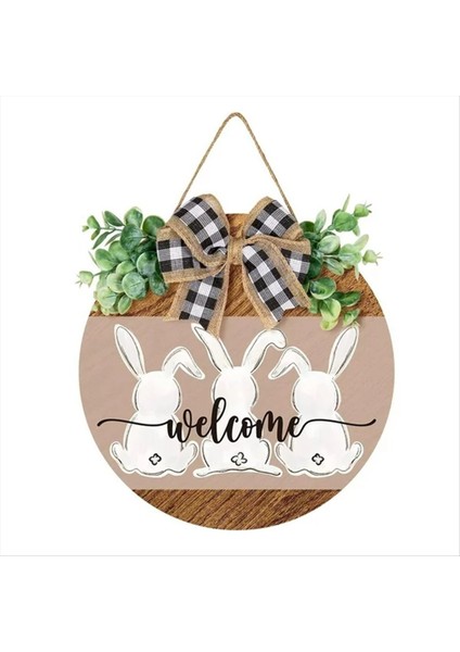 Sevimli Paskalya Ahşap Asma Işareti Bunny Tavşan Hoş Geldiniz Işareti Kapı Dekorasyonu Yay Rustik Paskalya 40 x 40CM (Yurt Dışından)
