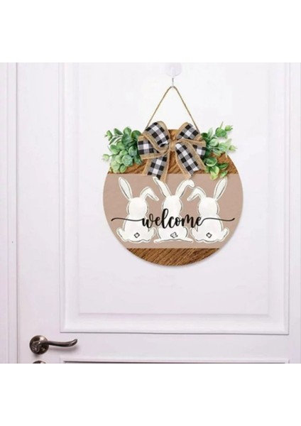 Sevimli Paskalya Ahşap Asma Işareti Bunny Tavşan Hoş Geldiniz Işareti Kapı Dekorasyonu Yay Rustik Paskalya 40 x 40CM (Yurt Dışından) modelleri