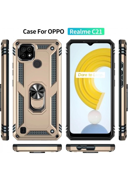 Realme C21 Kılıf Sofya Yüzüklü Silikon Kapak - Gold modelleri
