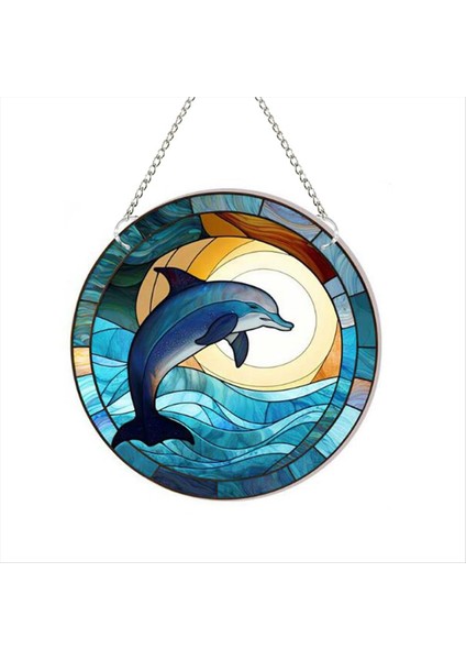 Dolphin Lekeli Akrilik Pencere Asılı Süsleme Zincirle Asılı Okyanus Temalı Dekor Kapalı Dış Mekan Dekoru Için (11 8in) (Yurt Dışından)