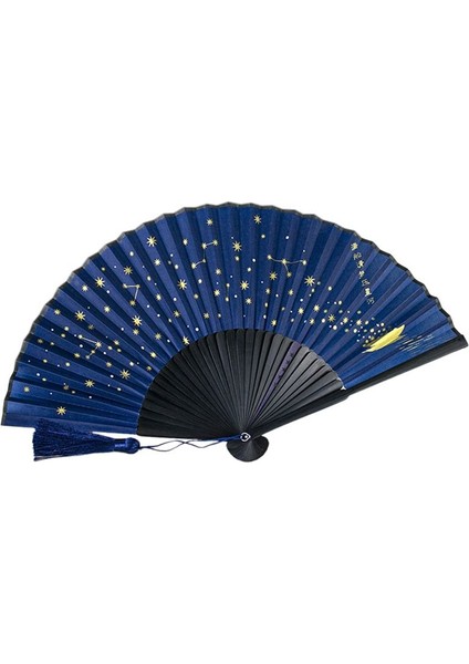 Klasik Yıldızlı Ipek Katlanır Fan Çin Japon Kumaş Bambu Katlanır Dans El Fanı (Siyah) (Yurt Dışından) indirimleri