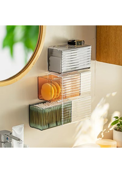 Duvara Monte Pamuklu Ped ve Swab Organizatör Kutusu Punch-Free Şeffaf Plastik Kozmetik Depolama Kabı Çekmeceli B (Yurt Dışından) modelleri