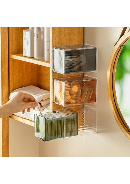 Duvara Monte Pamuklu Ped ve Swab Organizatör Kutusu Punch-Free Şeffaf Plastik Kozmetik Depolama Kabı Çekmeceli B (Yurt Dışından) indirimleri