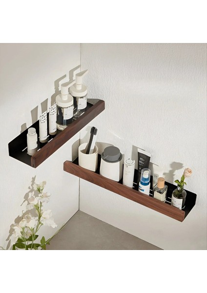 Siyah Ceviz Ahşap Banyo Depolama Rafı Duvar Monte Işık Lüks Oturma Odası Deliksiz Banyo Depolama Rafı 40CM (Yurt Dışından) indirimleri
