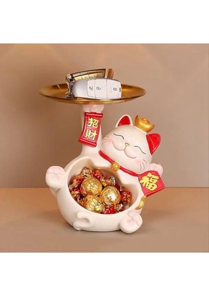 Fortune Cat Heykeli Reklam Öğeleri Sevimli Servet Kedi Tepsisi Reçine Fortune Kedi Heykeli Yemek Servet Kedi Anahtar Depolama Tepsisi B (Yurt Dışından) fiyatları
