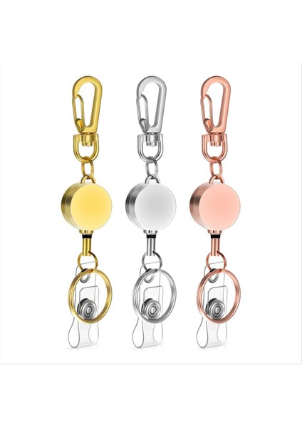 3 Pcs Metal Geri Çekilebilir Rozet Makarası Ağır Dereceli Geri Çekilebilir Anahtar Teyp Zinciri Karabin Keychain Kemer Kipi Kimlik Rozeti Tutucu (Yurt Dışından)