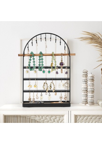 Siyah 5 Katmanlı Kemer Tipi Mücevher Rafı Ekran Pervane Halka Saklama Kutusu Küpe Mücevher Raf Kolyeler Yüzük Mücevher Kutusu (Yurt Dışından) modelleri