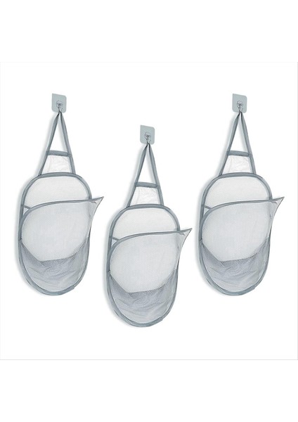 3 Adet Asılı Çamaşır Sepeti Katlanabilir Örgü Çamaşır Sepeti Kirli Keten Sepet Saplı Kapak Çamaşır Sepeti (Yurt Dışından)