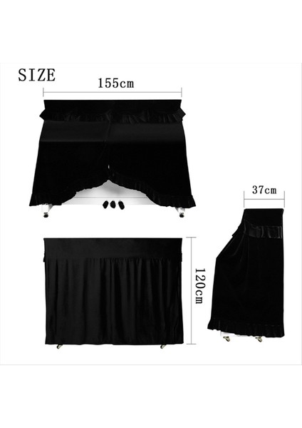 Piyano Kapağı Fırfırlı Kenar Tam Sargı Piyano Toz Kapağı 3D Piyano Güneş Kremi Kapağı Siyah (Yurt Dışından) fiyatları