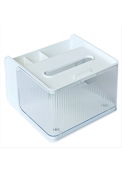 Masaüstü Oturma Odası Çok Fonksiyonlu Doku Kutusu Masaüstü Kağıt Kutusu Depolama Kutusu Cep Telefon Raf Banyo Kutusu Beyaz (Yurt Dışından)