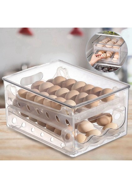 2x Slayt Yumurta Depolama Kutusu Yumurta Tutucu Konteyner Buzdolabı Çekmecesi Istiflenebilir Gıda Yumurtası Kutu Mutfak Buzdolabı Organizatör (Yurt Dışından) fırsatları