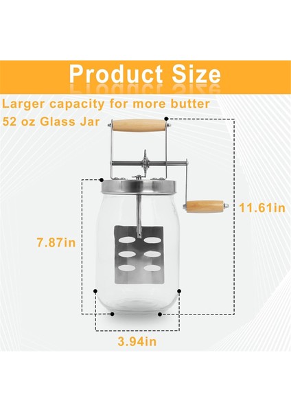 1 5l Cam Tereyağı Churner Büyük 52-Fluid Kapasite Kapasiteli Tereyağı Churner El Krank Mason Kavanoz Tereyağı Churns Yapar (Yurt Dışından) fiyatları