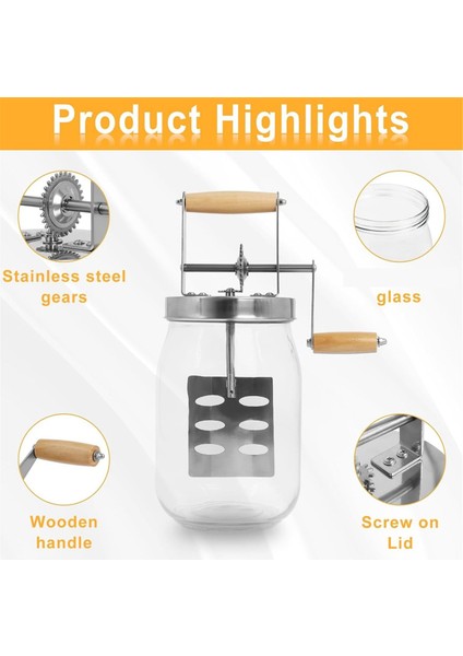 1 5l Cam Tereyağı Churner Büyük 52-Fluid Kapasite Kapasiteli Tereyağı Churner El Krank Mason Kavanoz Tereyağı Churns Yapar (Yurt Dışından) fırsatları