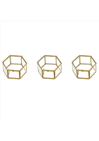 3x Cam Vintage Mücevher Kutusu Altın Geometrik Takı Ekran Organizatör Kutusu Ev Dekoratif Kutusu (Orta) (Yurt Dışından)