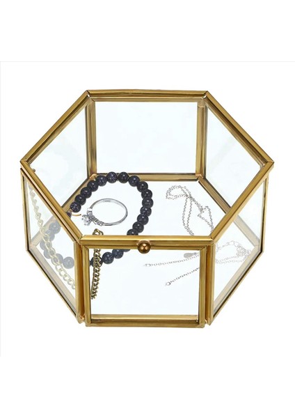 3x Cam Vintage Mücevher Kutusu Altın Geometrik Takı Ekran Organizatör Kutusu Ev Dekoratif Kutusu (Orta) (Yurt Dışından) fiyatları