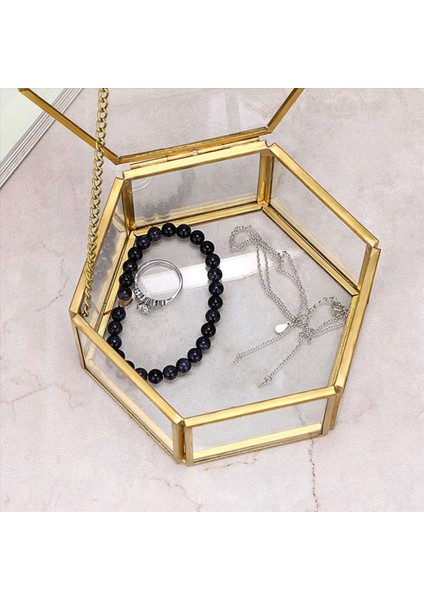 3x Cam Vintage Mücevher Kutusu Altın Geometrik Takı Ekran Organizatör Kutusu Ev Dekoratif Kutusu (Orta) (Yurt Dışından) indirimleri