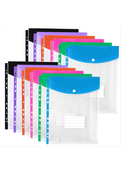 12 Paket Plastik Zarflar 3/4/11 Halka Bağlayıcı Için Bağlayıcı Cepler Snap Düğmesi ve Etiketi Olan Genişletilebilir Belge Organizatörü (Yurt Dışından)