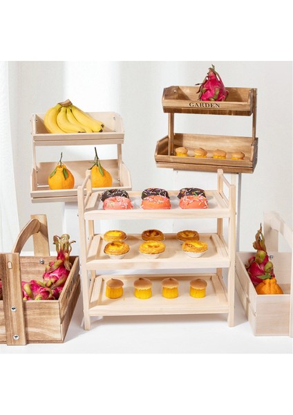 2 Katmanlı Ahşap Meyve Sepeti Sebze Için Çok Amaçlı Mutfak Depolama Ekmek Rustik Vintage Tarzı Gıda Kabı Beyaz (Yurt Dışından) modelleri