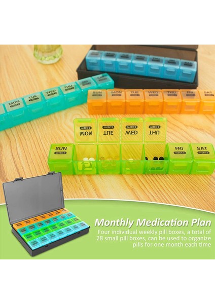2x Aylık Hap Organizatörü Günde 1 Kez 28 Bölme ile 4 Haftalık Hap Dağıtıcı Kutu Flip Kapaklı Kutu Günlük Kutu (Yurt Dışından)