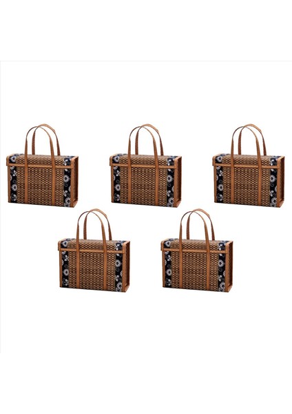 5x Piknik Dokuma Sepet Hasır Depolama Çanta Tutağı Katlanmış Meyve Alışveriş Gıda Tutam Rattan Çim Katlanabilir Bambu Sepet (Yurt Dışından)