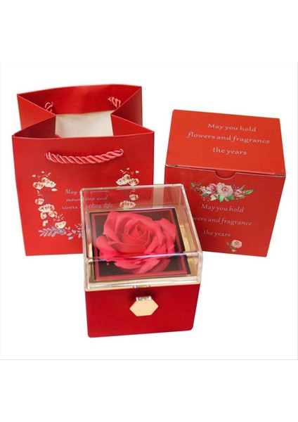 Gül Yüzük Kutusu Romantik Ler Için 360 ° Kadife Takı Kutusu Ebedi Gül Kutusu Sevgililer Günü Anneler Günü Dönüyor Kırmızı (Yurt Dışından)
