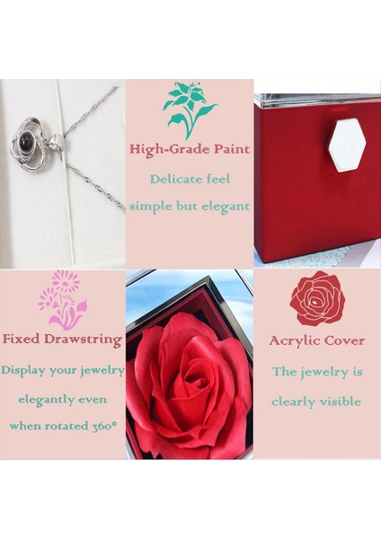 Gül Yüzük Kutusu Romantik Ler Için 360 ° Kadife Takı Kutusu Ebedi Gül Kutusu Sevgililer Günü Anneler Günü Dönüyor Kırmızı (Yurt Dışından) modelleri