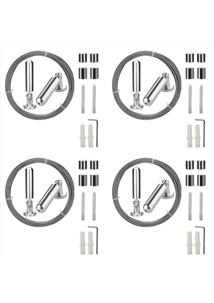 Sanat Ekran Için 4x Duvar Montaj Perde Tay Çubuk Seti - Fotoğraf Asma Tel Camsline Pencere Perdesi Gerginlik Teli (5 Metre) (Yurt Dışından)