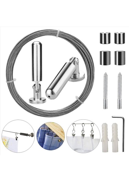 Sanat Ekran Için 4x Duvar Montaj Perde Tay Çubuk Seti - Fotoğraf Asma Tel Camsline Pencere Perdesi Gerginlik Teli (5 Metre) (Yurt Dışından) fırsatları