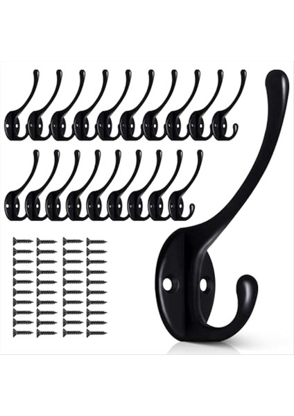 Asmak Için 20 Paket Siyah Duvar Kancaları Metal Ceket Kancaları Duvar Monte Retro Çift Kancalar 40 Vidalı Ağır Hizmet Askı (Yurt Dışından)