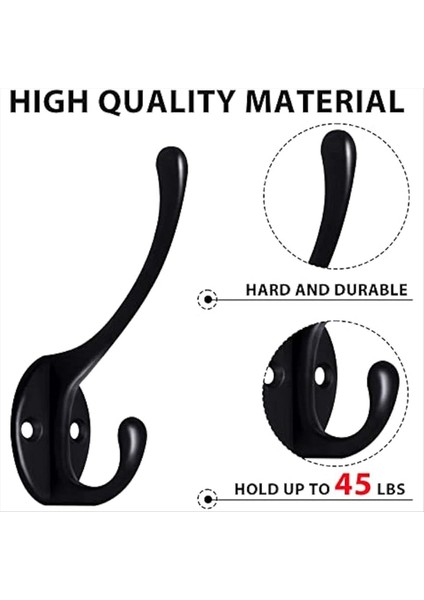 Asmak Için 20 Paket Siyah Duvar Kancaları Metal Ceket Kancaları Duvar Monte Retro Çift Kancalar 40 Vidalı Ağır Hizmet Askı (Yurt Dışından) fiyatları