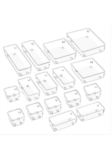16 Parçalı Çekmece Organizatör Seti 5 Farklı Boyutlu Banyo ve Mutfak Çekmecesi Depolama Tepsileri Şeffaf Saklama Kutuları (Yurt Dışından)