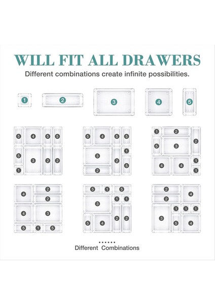 16 Parçalı Çekmece Organizatör Seti 5 Farklı Boyutlu Banyo ve Mutfak Çekmecesi Depolama Tepsileri Şeffaf Saklama Kutuları (Yurt Dışından) indirimleri