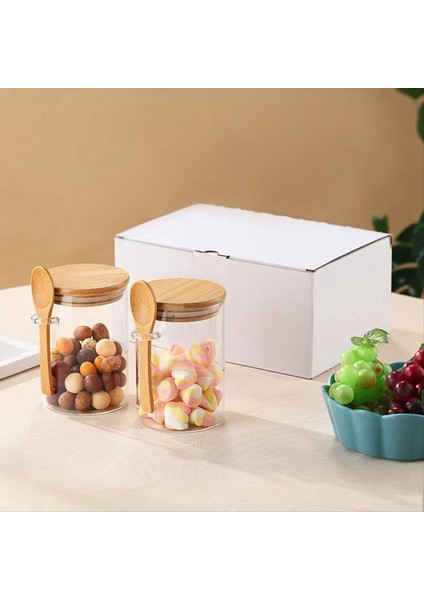 Bambu Conta Kapaklı Cam Kavanoz Kabı Ahşap Kaşık Gıda Depolama Kavanoz Temiz Cam Kap Mutfak Depolama (Yurt Dışından) fiyatları