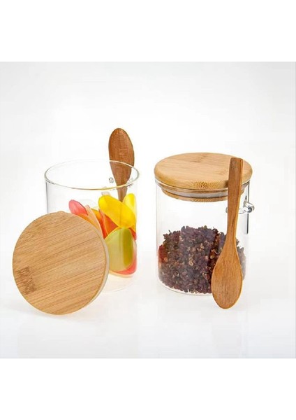 Bambu Conta Kapaklı Cam Kavanoz Kabı Ahşap Kaşık Gıda Depolama Kavanoz Temiz Cam Kap Mutfak Depolama (Yurt Dışından) modelleri