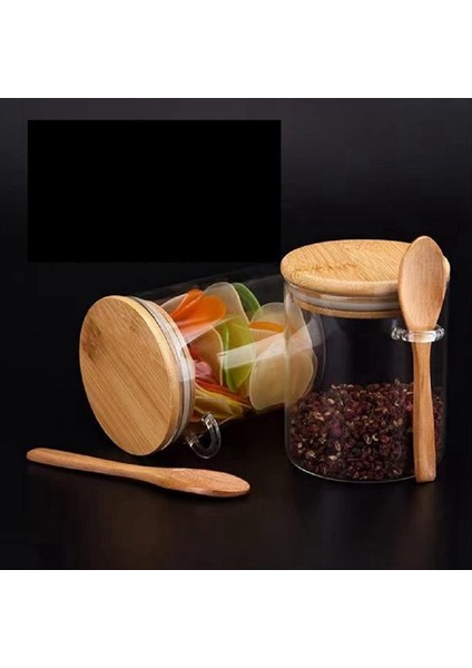 Bambu Conta Kapaklı Cam Kavanoz Kabı Ahşap Kaşık Gıda Depolama Kavanoz Temiz Cam Kap Mutfak Depolama (Yurt Dışından) indirimleri