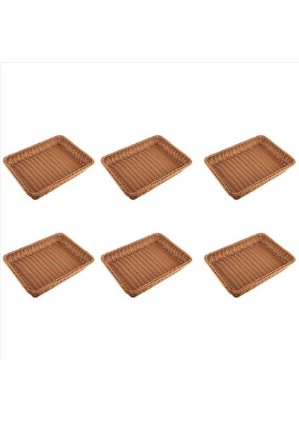 6x Plastik Rattan Sepet Ekmek Sepeti Ekmek Dükkanı Süpermarket Ekran Sepet Dokuma Masa Üstü Gıda Meyve Sepeti Kahverengi (Yurt Dışından)