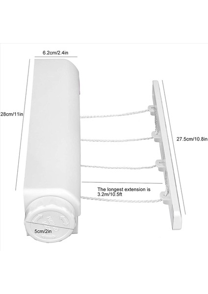 2x Geri Çekilebilir Clothingline Teleskopik Kapalı Dış Duvara Monte Boyu Kurutma Hattı Kurutma Halat Askı (4 Hat) (Yurt Dışından) fırsatları