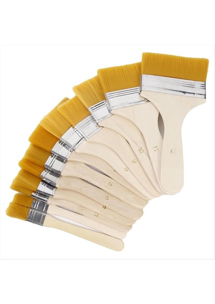 12 Sanat Boya Fırçası Çeşitli Boyutlarda Naylon Boya Fırçaları Ahşap Tutamaklı Sanatçı Vernik Fırçası (Yurt Dışından)